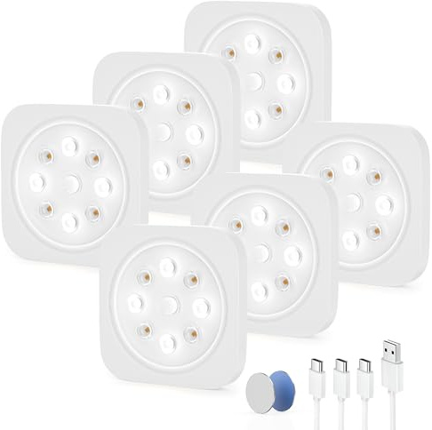 LROLTEF Luce LED Sottopensile Cucina - 6500K ricaricabile Luci con Sensore di Movimento - 1200mAh Luce Armadio Lampada Dimmerabile per Cucina Scale Soggiorno Camere da Letto | 6 Pezzi