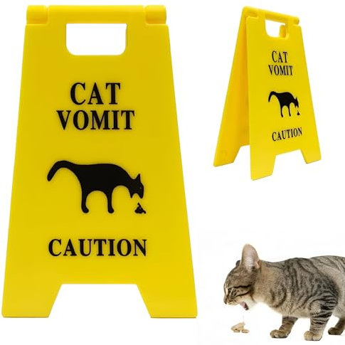 Katzen Kotzschild, WideSmart 2 pcs Katzen Erbrochenes Warnschild,10cm Lustige Gag Katzen Hunde Kotz Warnschilder,Gedrucktes Vorsichts-Erbrochenes-Hofschild,Miniatur-Warnschild für Katze und Hund