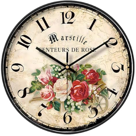 NUOVO - Orologio da parete da giardino da 16 pollici, fiori colorati, shabby chic, orologio floreale vintage, elegante, silenzioso, per soggiorno, camera da letto, decorazione per la casa, cucina