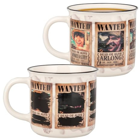 Paladone Mug thermo-réactif One Piece Wanted, Pirates au chapeau de paille, 350 ml, produit sous licence officielle, mug pour boissons chaudes, cadeau pour les fans de pop culture.