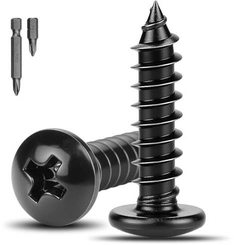 XRXYMQ 110 Pièces Vis Noir M4 x 16 mm Vis a Bois Champignon Tete Ronde Cruciformes Noire pour Meubles Métal