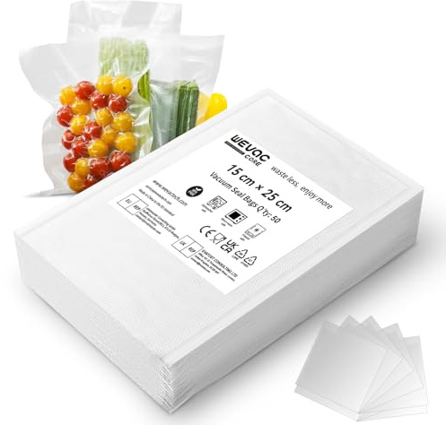 Wevac Core Vacuum Food Sealer Bags 50pcs 15x25cm Embossed Precut Vacuum Sealer Machine Bags, BPA Free and Heavy Duty Textured Seal Bag for Freezing, Microwaving and Sous Vide Cooking