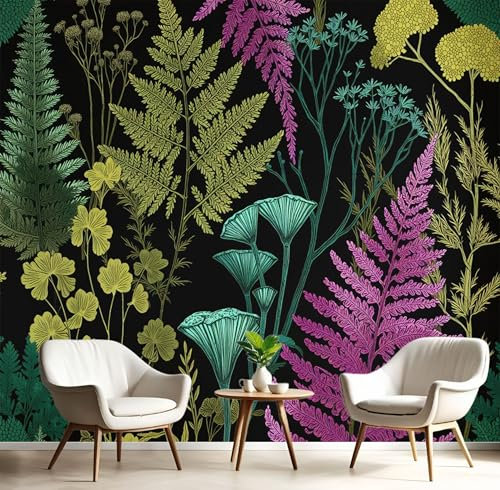 3D Papel Pintado Helecho Barroco Para Pared – Mural Decorativo Tinta Negra Para Dormitorio Y Sala Ilustración Botánica – Póster Fotográfico Papel Tapiz Fotomurales De Pared 250X175Cm
