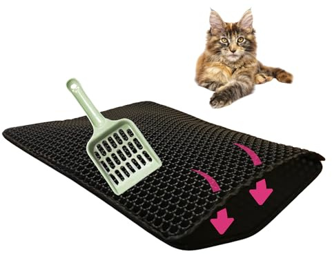 Cat litter mat and scoop｜Cat litter tray mat, litter trapping mat with honeycomb cells, waterproof, double-layer cat rug, litter catcher, sifted cat litter tray, litter & housetraining for kittens