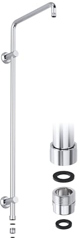 JOHO Barre de douche en acier inoxydable, Colonne de douche avec Support mural réglable compatible avec les trous de perçage existants, 91 cm avec adaptateur, Chromé