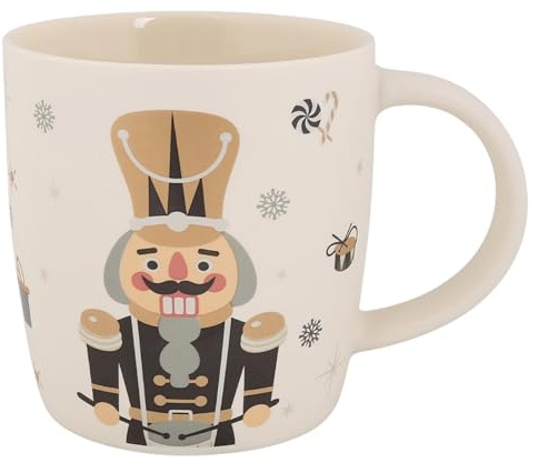sarcia.eu TAZA NAVIDEÑA porcelana, motivo navideño - cascanueces - ENVASADO EN CAJA DE REGALO, Crema 365 ml (A)