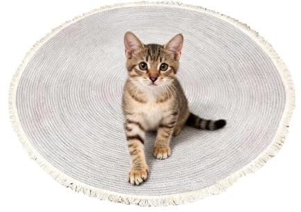 Doiyislem Tapis À Gratter pour Chat,Tapis Rond en Corde de Coton d'intérieur - Horizontal Lavable avec Frange | pour la Maison, la Chambre, Le Salon, la Salle de Jeu, l'Entrée, l'Appartement