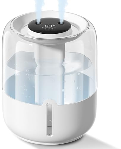 Lightista Humidifier for Bedroom, 3.8L Ultra-Quiet Cool Mist Air Humidifier with Night Light, Double Port Spray & Humidity Display, Ideal for Baby Rooms, Plants, Office, Top Fill