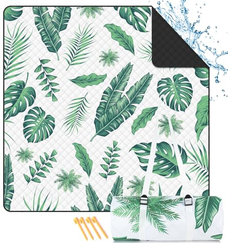 TXBOBECO Picknickdecke 200x200cm XXL, Stranddecke Wasserdicht Sandfrei, Outdoor Camping Decke mit Tragegriff & Heringen, für Picknick, Camping, Park, Garten - Blatt