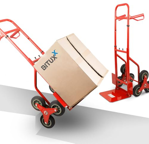 BITUXX Karre Treppenkarre Sackkarre Treppe Treppensackkarre 200kg Treppensteiger Stapelkarre Klappbar Hartreifen Rot