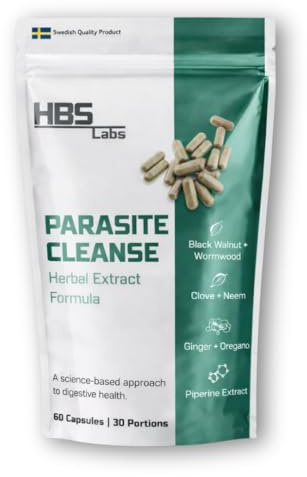 Parasite Cleanse Ortextraktkapslar, 60 Veganska Kapslar Naturliga | Svart valnöt och malört med kryddnejlika, neem, ingefära, oregano och piperin, för matsmältningen under 30 portioner