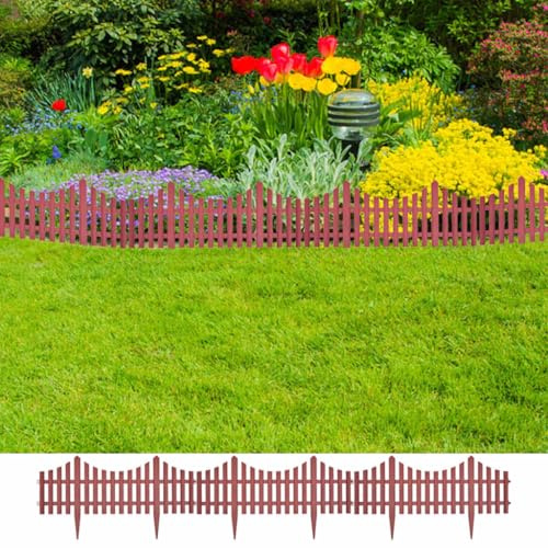 Nqyjm Borde de jardín, valla de jardín, 17 unidades, marrón, 10 m, PP, valla de parterres para césped, parterres, borde de carretera, jardín paisajístico
