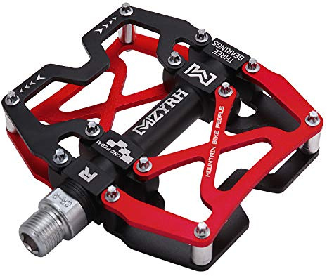 MZYRH Mountain Bike Pedals, Ultra Strong Colorful CNC Machined 9/16 Cycling Sealed 3 Bearing Pedals (Red Black Black)