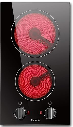 Plaque de Cuisson Vitrocéramique, Karinear 30 CM Plaque Vitrocéramique 2 Feux, Table de Cuisson Electrique sans Prise, Verre Mat, 3000W, Noir