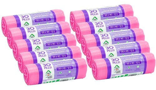 EFFENNE group - 300 bolsas de basura perfumadas rosa 35x45 cm para recogida selectiva de residuos en interiores - Bolsas de plástico para el cubo de basura del baño o la cocina.