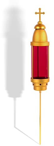 OURMEMO Greek Cross Cemetery Lights by Eternal Light,Sapphire Globe with Gold Dome,Vigil Light Ground Stak,Cemetery Candle Holder,Cemetery Decorations for Grave,headstones for Graves Lights,Red