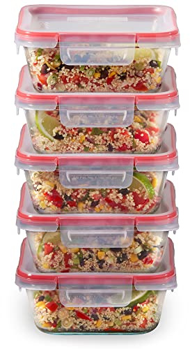 Pyrex Freshlock (5-Pack, 4 Cup) Glass Food Storage Containers Set, Airtight & Leakproof Plastic Locking Lids BPA-Free, Meal Prep Containers Set, Freezer Dishwasher Microwave Safe