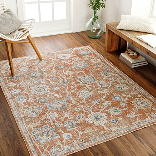 Livabliss Dakar Teppich waschbar in der Waschmaschine - Vintage Teppich waschbar für Wohnzimmer 120x170 cm, Schlafzimmer, Küche - Orientalischer Boho Style Teppiche, Teppich Groß in Braun, Creme, Blau