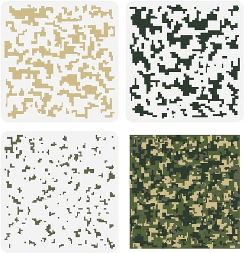 FINGERINSPIRE 3 Stück Camo Schablonen 30x30 cm Wiederverwendbare Malvorlagen Tarnmuster Tigerstreifen Leoparden Vorlagen Quadratische Große Sets Für Stoff Holz Dekor