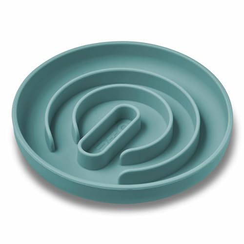OHMO Slow Feeder Dog Bowl, Silicone Dog Bowls with Suction Cup Slow Down Eating for Cat Puppy, Healthy Eating Anti Choking Anti-Slip Medium, Circular, Light Blue