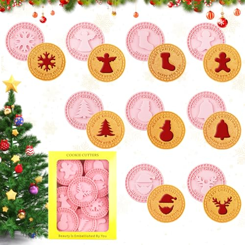 Formine per Biscotti Natalizi, 9 Pezzi Stampi Biscotti Natale, Formine Biscotti Natale, 3D Pressable Formine per Biscotti, Formine per Biscotti a Forma di Natale, per Decorare Biscotto, Dolci, Torta