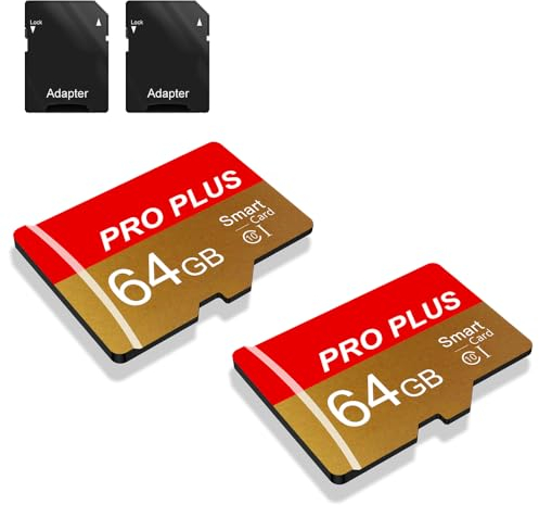 2 Pack Speicherkarte 64GB with Adapter, High Speed Memory Card, UHS-I C10 A1 Memory TF Card for Tablet/Mobile Phone/Camera/Car Audio/Game Console (TF162 Red Gold 64GB)