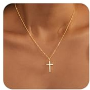 Poxtex Cross Necklace for Women |14K Gold Plated Necklace| Dainty | Delicate | Simple Trendy Jewelry| Faith Religious Christian Catholic Jewelry Gifts for Women Girls