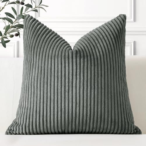 Artscope Ein Kissenbezug Kordsamt Zierkissenbezug Dekokissen Sofakissen 60x60 cm Cord Kissenhülle Couchkissen Dekorative Weiche Kissen für Sofa Wohnzimmer Zuhause Schlafzimmer Dunkelgrau