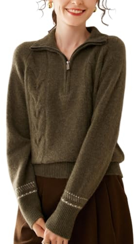 DISSA Women Cashmere Jumper Green Turtleneck Knitted Jumper Long Sleeve Relaxed Cashmere Wool Thick Cable Ladies Sweater,UK 14,DF8118