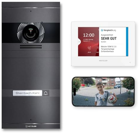 Metzler VDM10 2.0 Videocitofono Set completo con targhetta intercambiabile – LAN/POE – Citofono con fotocamera HD e schermo per 1 casa di famiglia, in acciaio inox V2A
