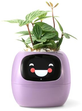 PLANTSIO Smart Pet Planter guida sulla cura delle piante con emoji, adorabile compagno di piante con ricca interazione gestuale, regalo ordinato per l'installazione della scrivania (rosa) (Viola)