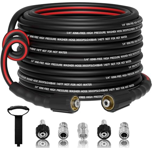 VIVIDWASH Flexible 1/4 Pressure Washer Hose 50FT,3600PSI Kink Resistant Power Washer Replacement Hose with Leak-Free M22-14mm&3/8 Quick Connect Kit,Used for Extension