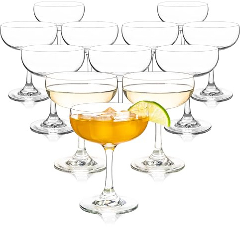 HAKEEMI Champagne Glasses Set of 12-7oz Elegant Coupe Glasses, Crystal Cocktail Glasses for Martini, Champagne, Desserts, Home Bar, Wedding, and Party (12 PCS)