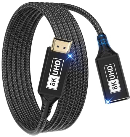 Cavo di prolunga HDMI,cavo da 1m 8K@60 Hz 4K@120Hz/144Hz,cavo HDMI 2.1 48Gbps maschio-femmina velocità ultra elevata UHD eARC HDCP 2.3 HDR10+ dinamico compatibile con TV Stick HDTV PS5 PS4 (nero)