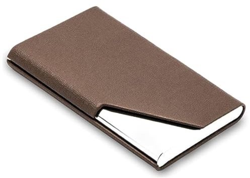 GILWUMO 1 Porte-Carte de Visite Premium en Alliage d'Aluminium & Cuir PU - Fermeture Magnétique Unisex - Idéal Cadeaux d'Affaires et Articles Promotionnels - or café, 9.6 x 6.3 x 1.3 cm