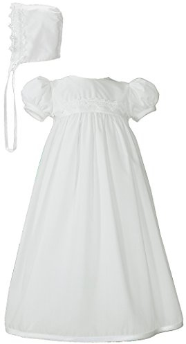 White Polycotton Christening Baptism Gown with Lace Trim & Bonnet, 03