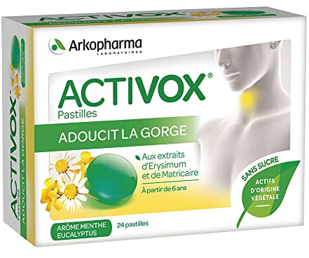 Arkopharma Activox Voies Respiratoires Arôme Menthe Eucalyptus sans Sucre Etui de 3 Blisters de 8 Pastilles
