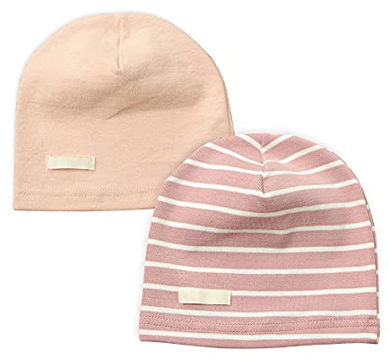 LACOFIA Baby Mädchen Beanie Mütze Kinder Weiche Baumwolle Strickmützen Kleinkind Gestreift Hut 2 Stücke Rosa L/3-7 Jahre