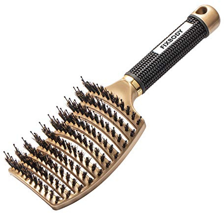 FIXBODY Boar Bristle Hair Brush - Curved & Vented & Oversize Design Detangling Hair Brush for Women Long, Thick, Curly and Tangled Hair Blow Drying Brush (Gold)