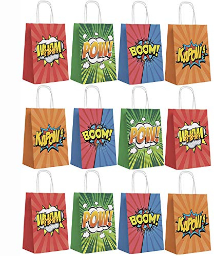 THE TWIDDLERS 16 Stück Superhelden Kindergeburtstag Partytüten, Geschenkpapier zum Befüllen mit Spielzeug, Mitgebsel, Mitbringsel & Mehr - 21cm