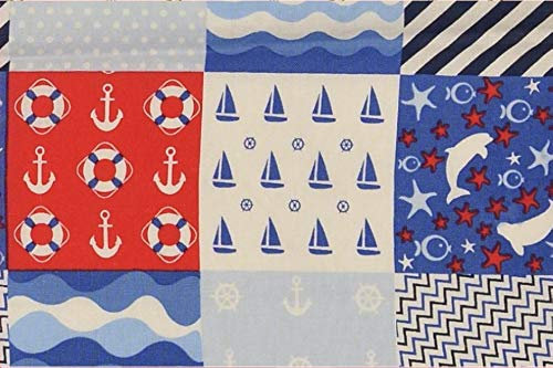 Fabrics-City MARITIM Welt BAUMWOLLDRUCK bomullstyg, 5037 Weiß/Blau/Rot