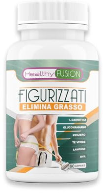 Healthy Fusion Figurizzati | Dimagrante Potente Brucia Grassi | Riduttore Dell'Appetito + Termogenico + | Azione Drenante | L Carnitina, Zenzero, Tè Verde, Glucomannano e Estratto di Uva e Lampone 90u
