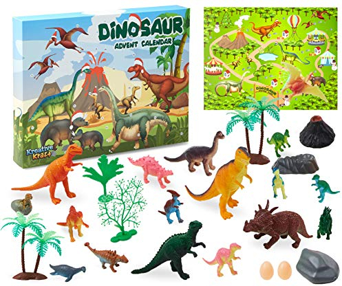 KreativeKraft Adventskalender 2025 Kinder mit 24 Tiere Spielzeug Mini Tiere Figuren oder Dino Figuren Weihnachtskalender Jungen Geschenk für Kinder (Mehrfarbig Dinosaurs)