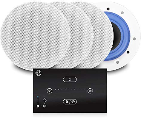 Bluetooth Ceiling Speaker System - Systemline E50 Touch Panel Wall Amplifier Kit with 4x PD ESCS6 6.5 Coaxial Speakers, Hi-Fi Home Audio, Gesture Control, Easy Kitchen Installation
