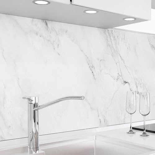 danario Küchenrückwand selbstklebend - Matt - Spritzschutz Küche - versteifte PET Folie - 0,4 mm - Marmor weiß - 60cm x 280cm