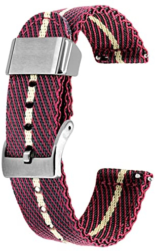 Kai Tian Cinturino per orologio da 20mm tono rosso tela kaki supporto in metallo tessuto di lino cinturino di ricambio a sgancio rapido per uomini e donne