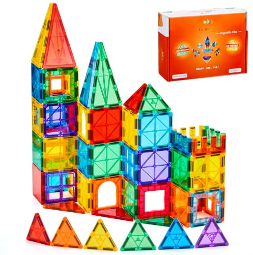 Gemmicc Bloques de Construcción Baldosas Magnéticas, Juguetes Educativos Certificados Stem, Puzzles Magnéticos 3D de Apilamiento para Niños y Niñas, Set Clásico de 63 PCS