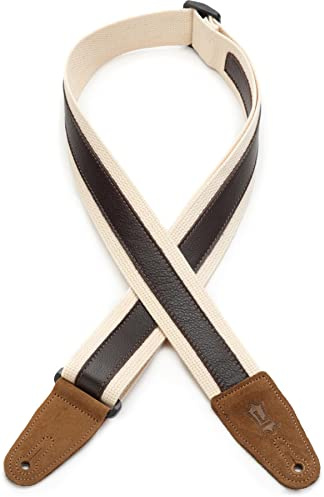 Levy's Leathers Cotton Combo Series gitarrbälte av bomull med läderränder | Bredd 5 cm | Natur/Mörkbrun | (MC2CG-NAT-DBR)