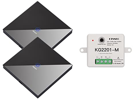 KTNNKG Interrupteur à Distance Pour Lumières, Interrupteur Électrique Sans Fil, 1 Récepteur Et 2 Télécommandes En Verre Tactile Avec Distance De Fonctionnement De 30 m, Bien Jumelé (Noir)