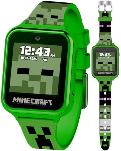 Minecraft Kids Smartwatch - Interactive LED Screen Watch with 10 Custom Watch Faces, Games, Camera, Alarm, Step Tracker & More - Fun Tech Gift for Boys and Girls - Fits Wrists 5.5'' to 8.0